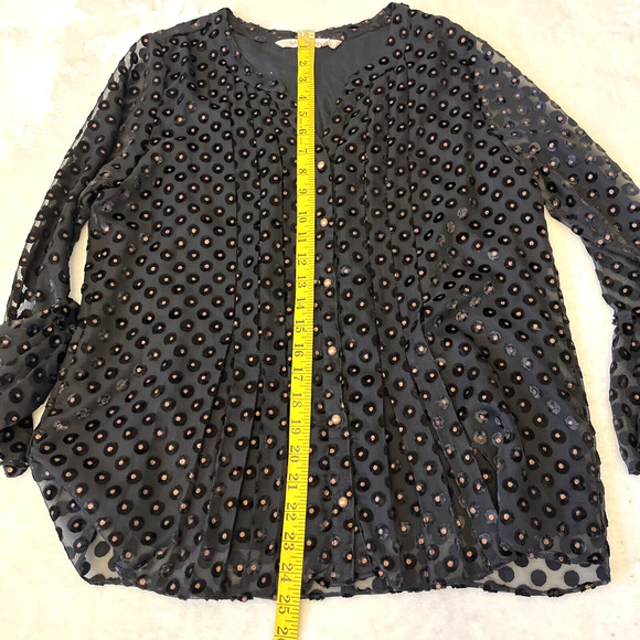 Soft Surroundings Women Sheer Overlay Top PM Black Swiss Dots Flutter Sleeve - Picture 4 of 11